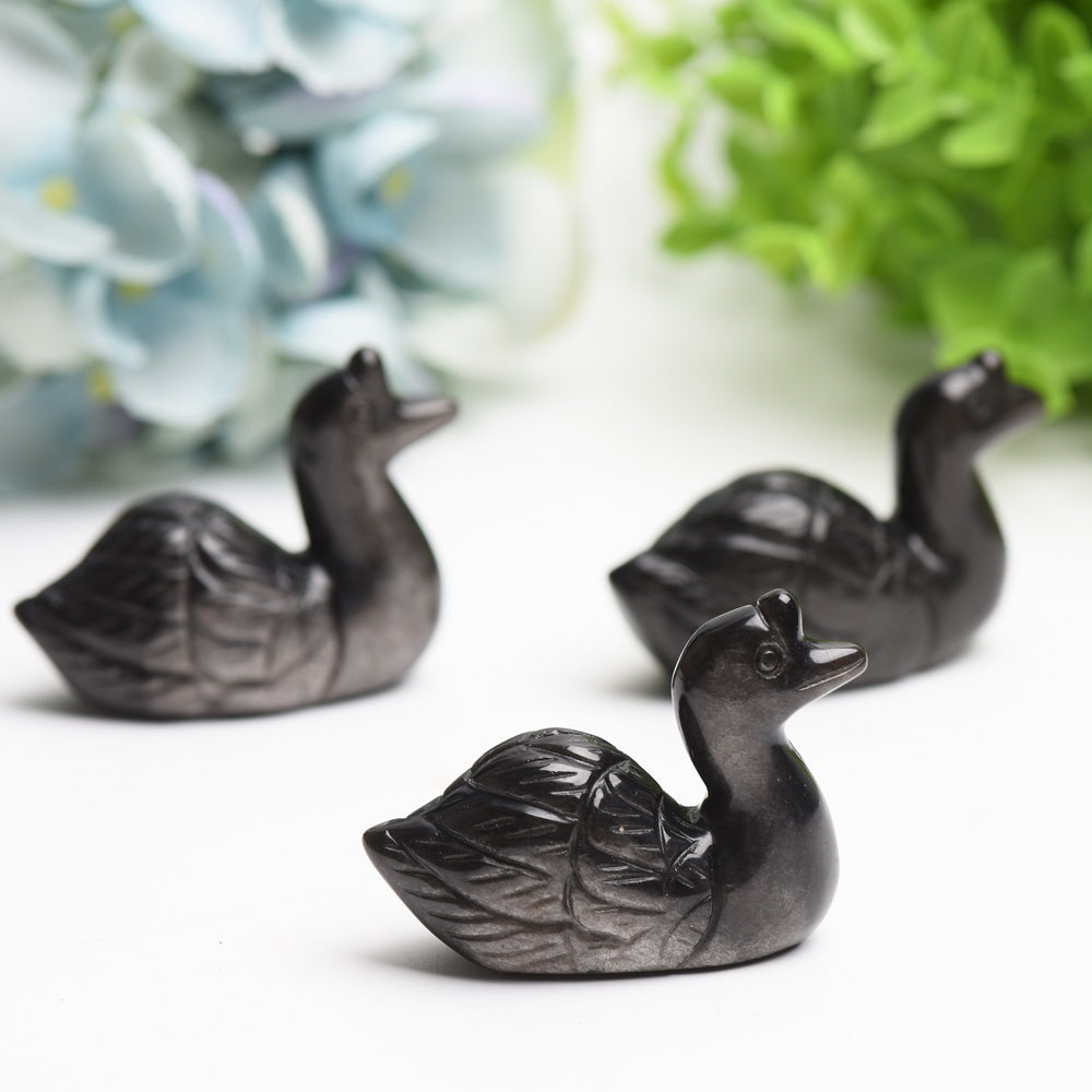 2.2" Silver Obsidian Swan Crystal Carving Bulk Wholesale