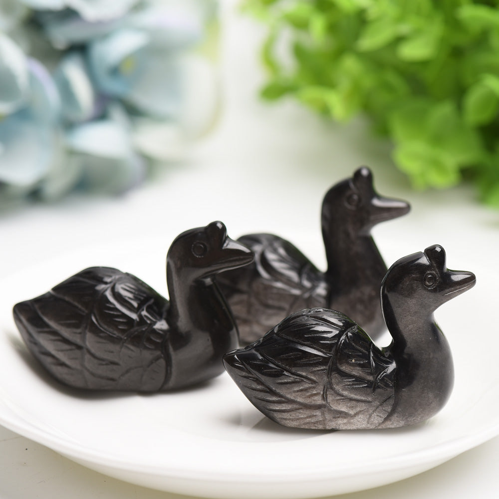 2.2" Silver Obsidian Swan Crystal Carving Bulk Wholesale