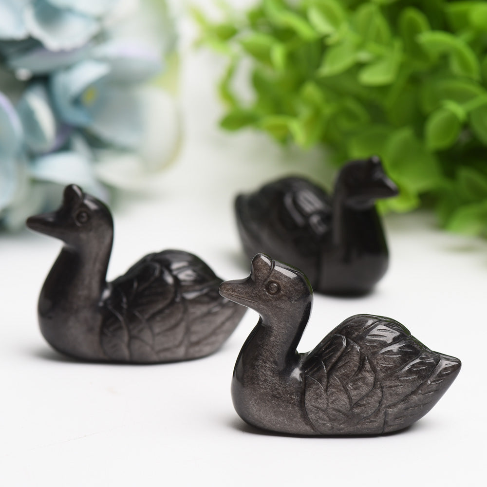 2.2" Silver Obsidian Swan Crystal Carving Bulk Wholesale