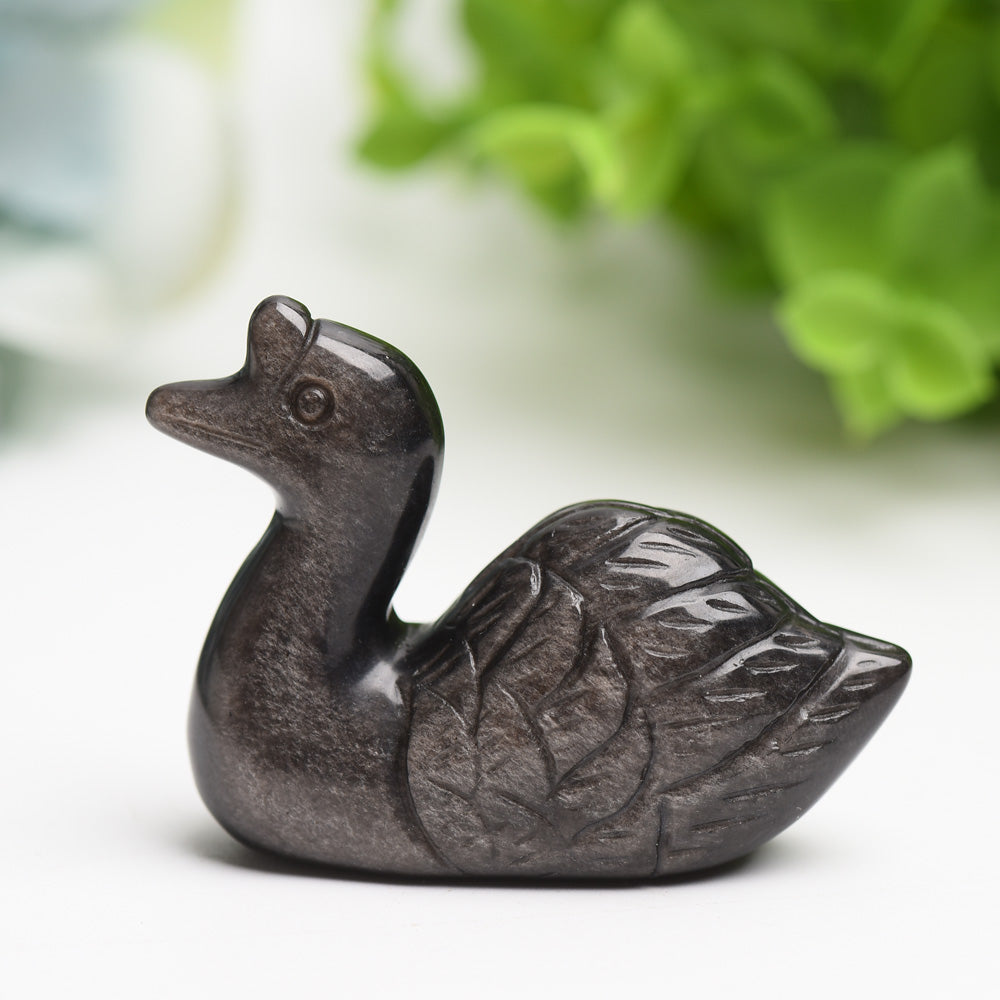 2.2" Silver Obsidian Swan Crystal Carving Bulk Wholesale