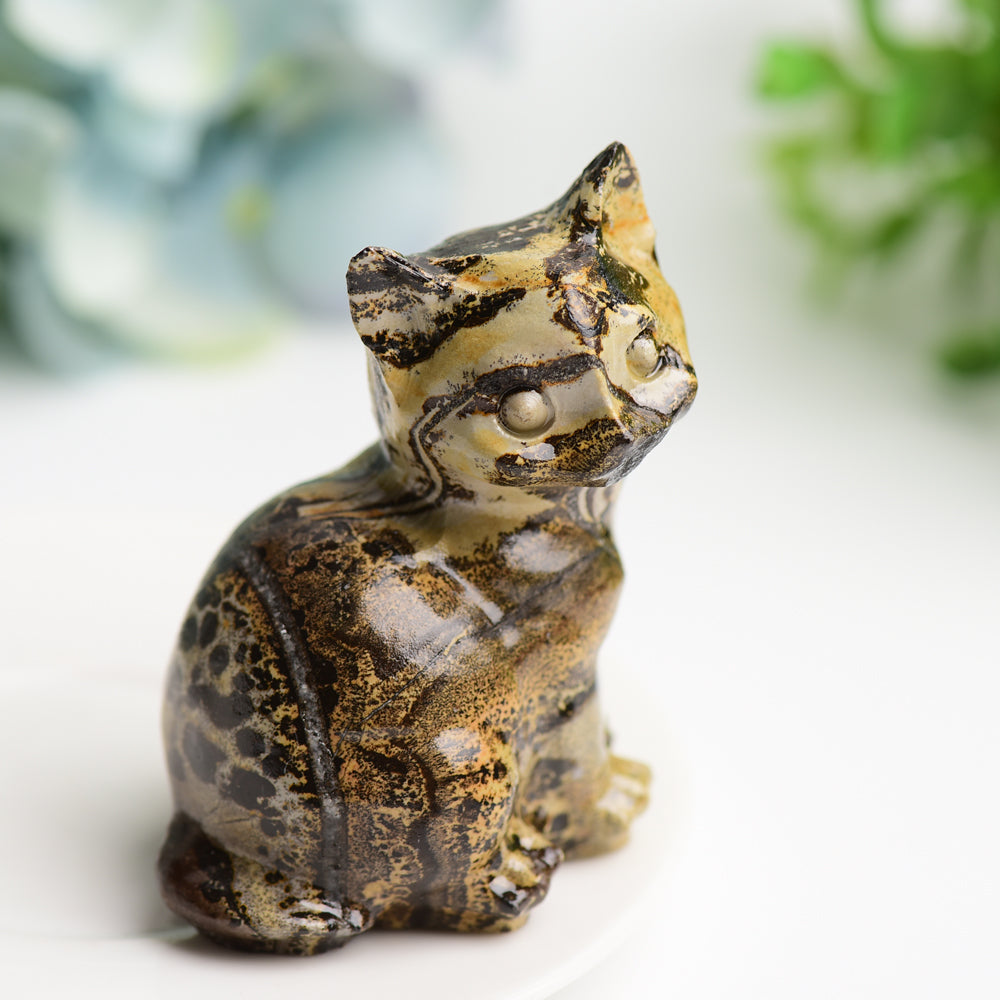 3.0" Picture Stone Cat Crystal Carving Bulk Wholesale