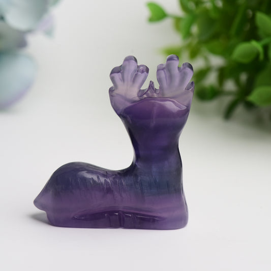 2.5" Purple Fluorite Deer Crystal Carving Bulk Wholesale