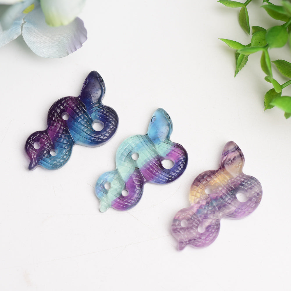 2.0" Rainbow Fluorite Snake Carving Crystal Healing Bulk Wholesale