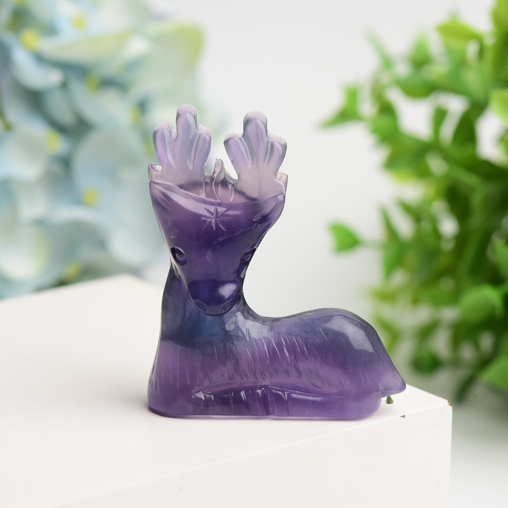 2.5" Purple Fluorite Deer Crystal Carving Bulk Wholesale