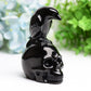4.5" Black Obsidian Skull with Raven Decor for Halloween