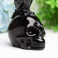 4.5" Black Obsidian Skull with Raven Decor for Halloween
