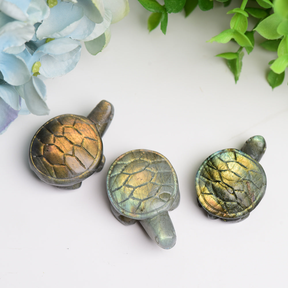 1.6" Labradorite Turtle Animal Crystal Carving