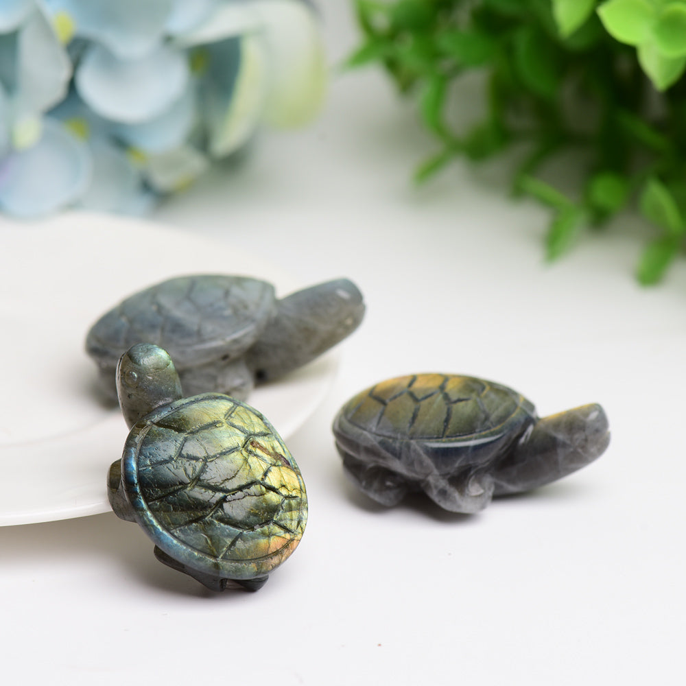 1.6" Labradorite Turtle Animal Crystal Carving