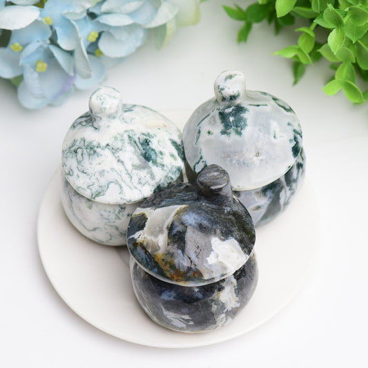 2.5" Moss Agate Mushroom House Crystal Carving Free Form