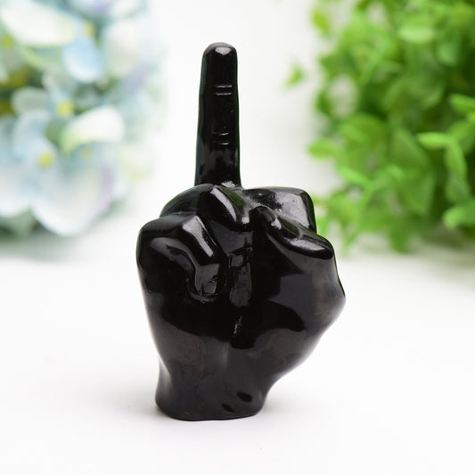 4.0" Black Obsidian Middle Finger Crystal Carving Bulk Wholesale
