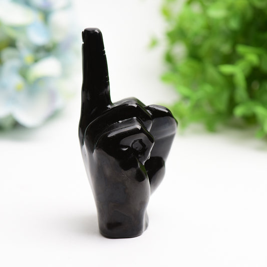 4.0" Black Obsidian Middle Finger Crystal Carving Bulk Wholesale