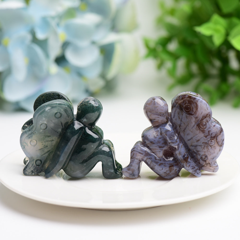 1.9" Moss Agate Fairy Crystal Carving