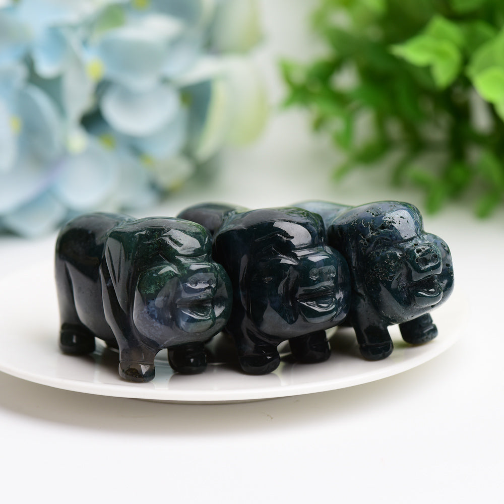 2.1" Moss Agate Pig Animal Crystal Carving