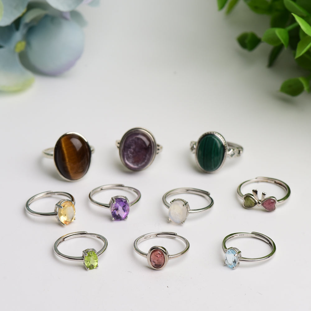 Mixed Crystal Silver Plated Cooper Rings Bulk Wholesale