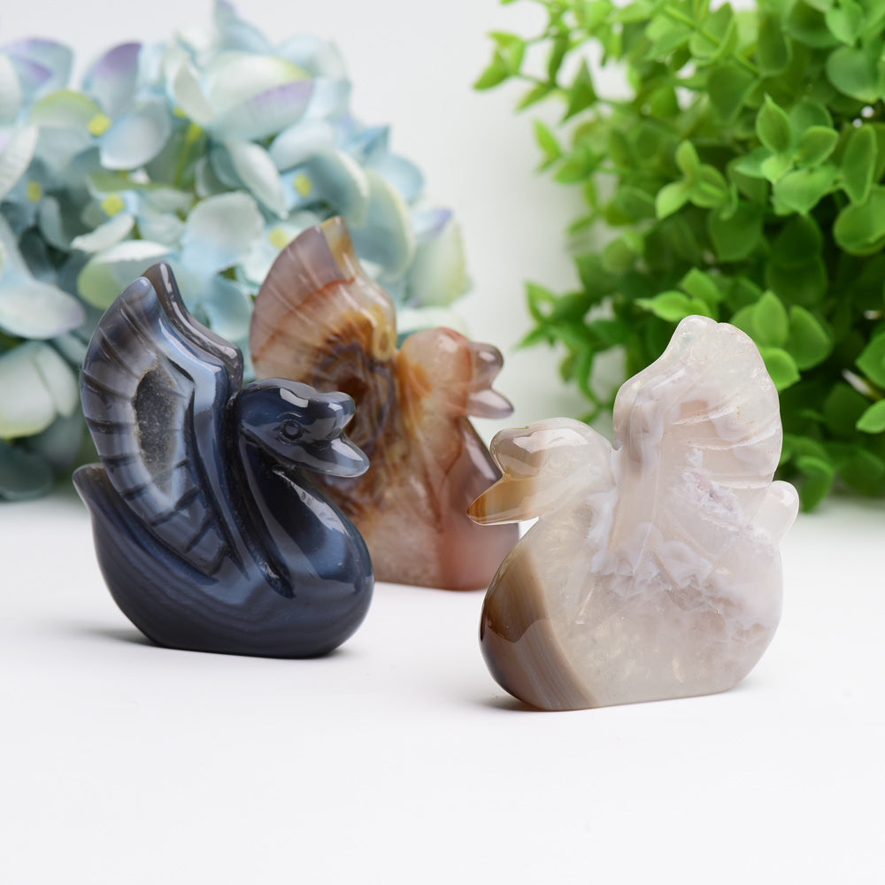 3.0" Druzy Agate Swan Animal Crystal Carving