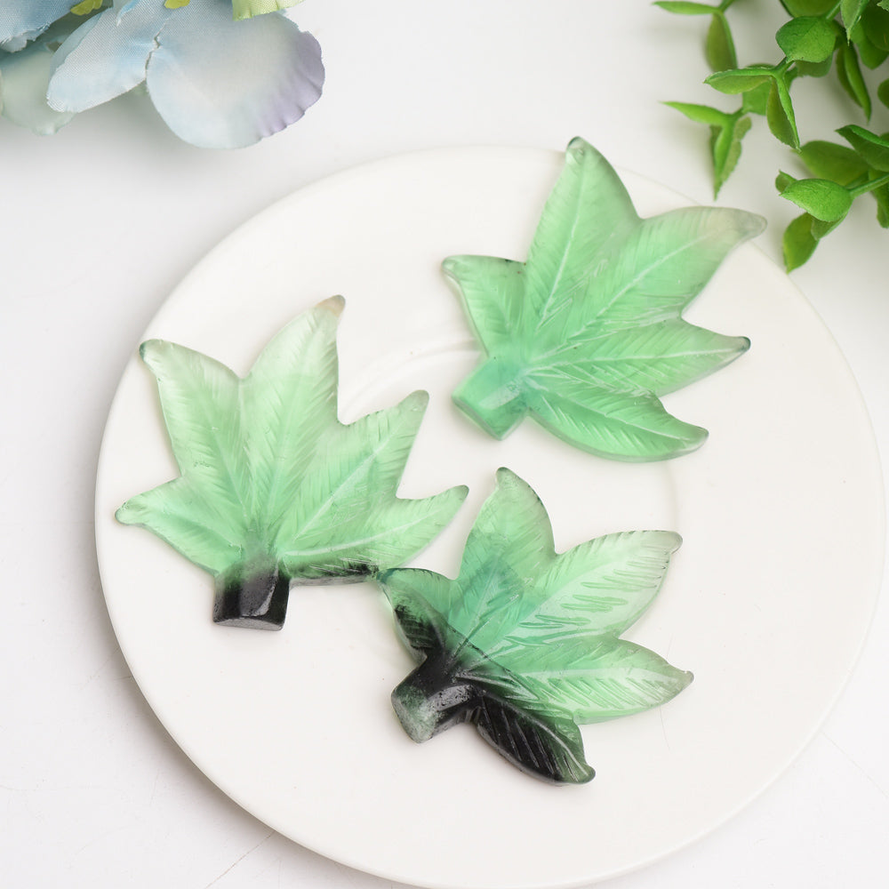 2.2"  Green Fluorite Maple Leaf Crystal Carving Bulk Wholesale