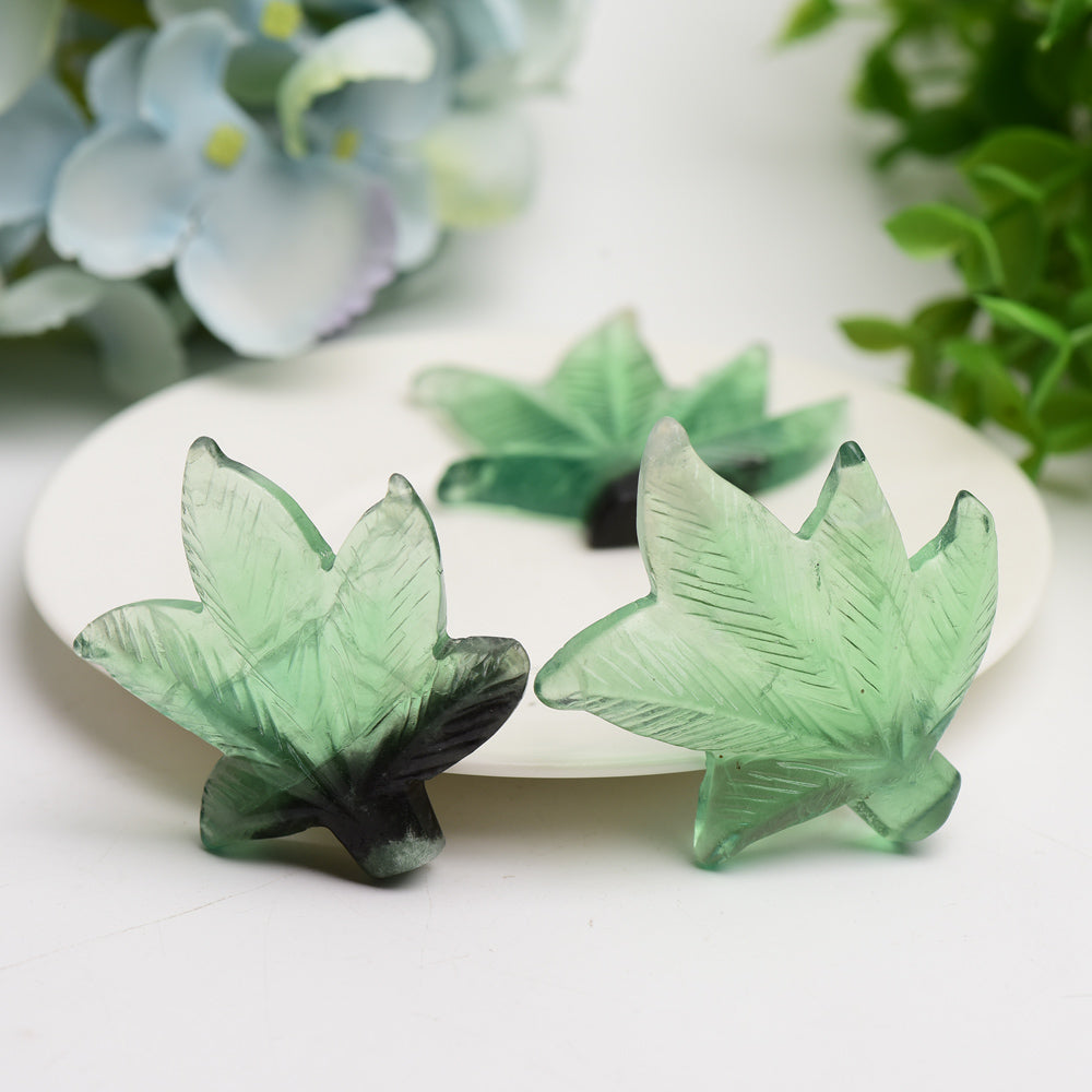 2.2"  Green Fluorite Maple Leaf Crystal Carving Bulk Wholesale