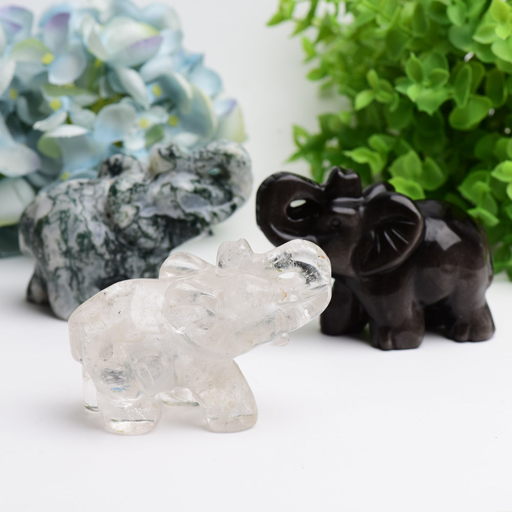 4.0" Mixed Crystal Elephant Animal Crystal Carving