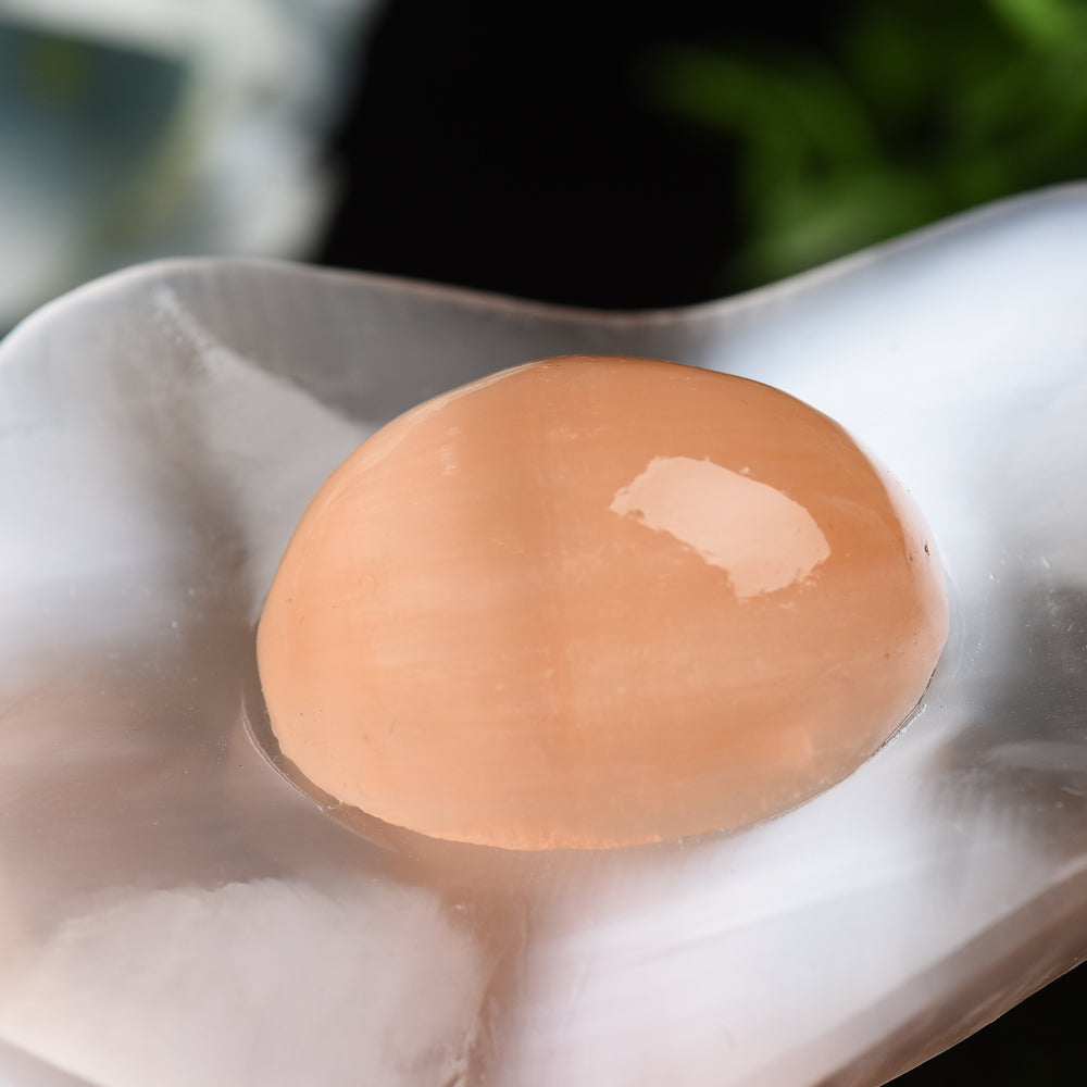 4.0" Selenite Poached Egg Carving Bulk Wholesale
