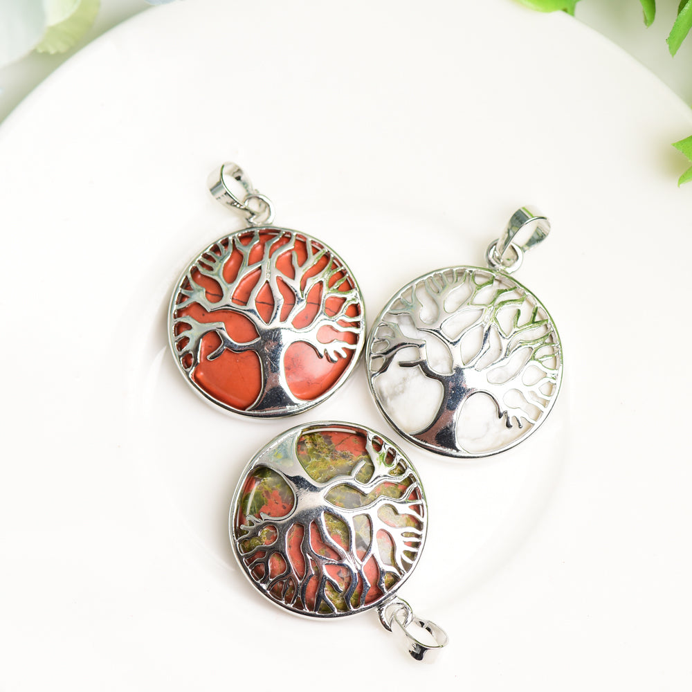 Mixed Crystal Round with Life Tree Decor Pendant Crystal Healing Bulk Wholesale