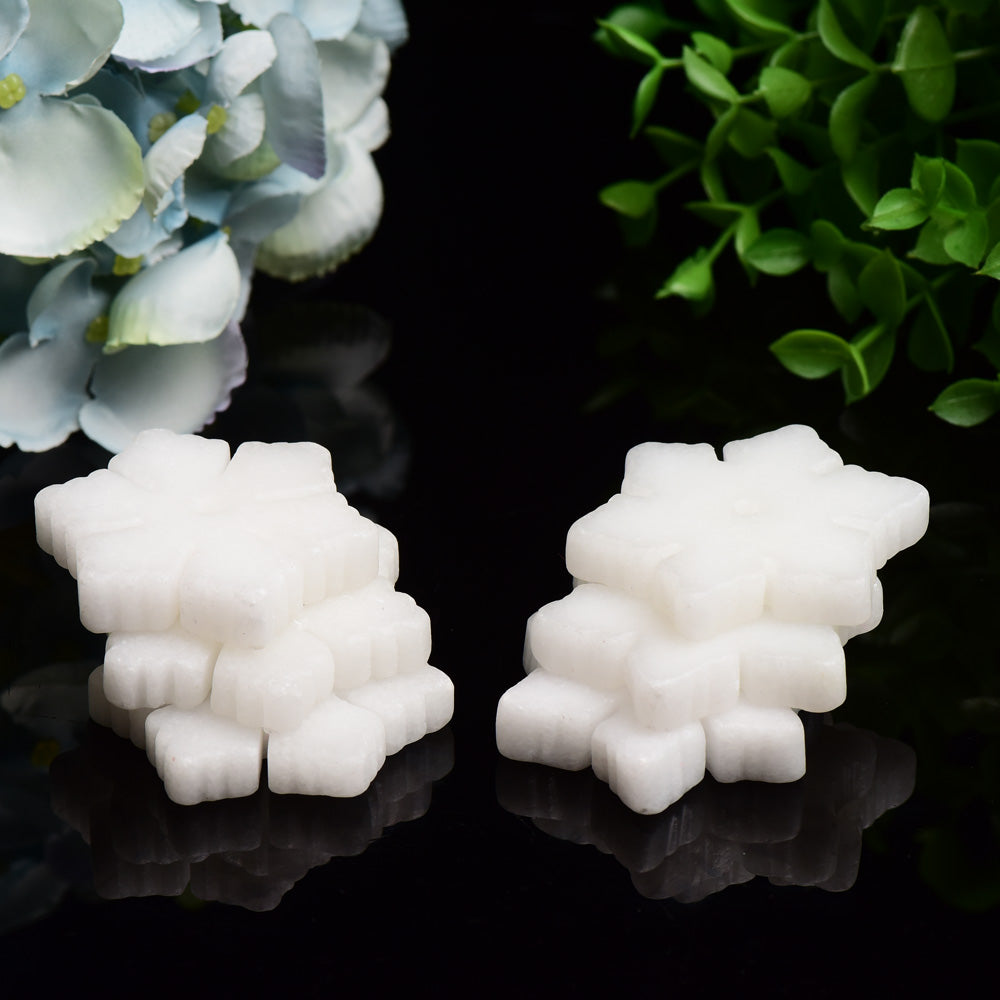 2.0" White Jade Snowflake Crystal Carving Crystal Healing Bulk Wholesale