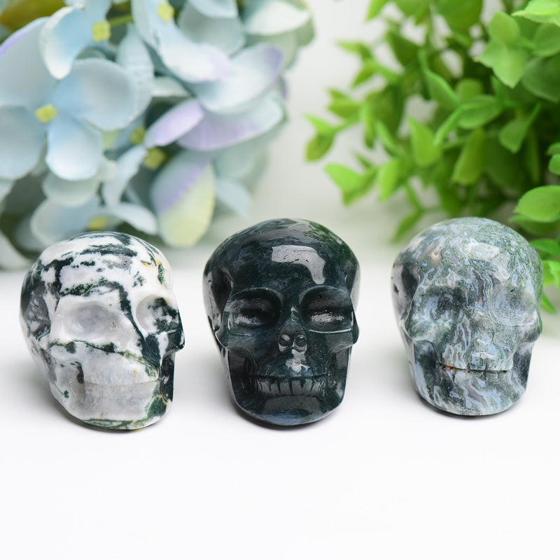 2.0" Moss Agate Crystal Skull Bulk Wholesale