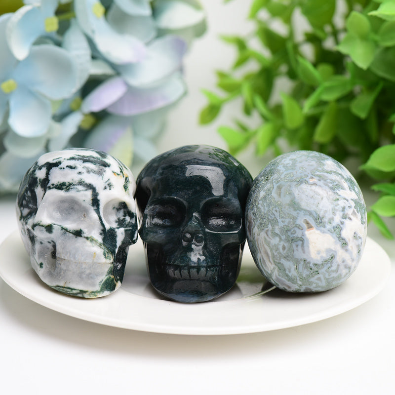 2.0" Moss Agate Crystal Skull Bulk Wholesale