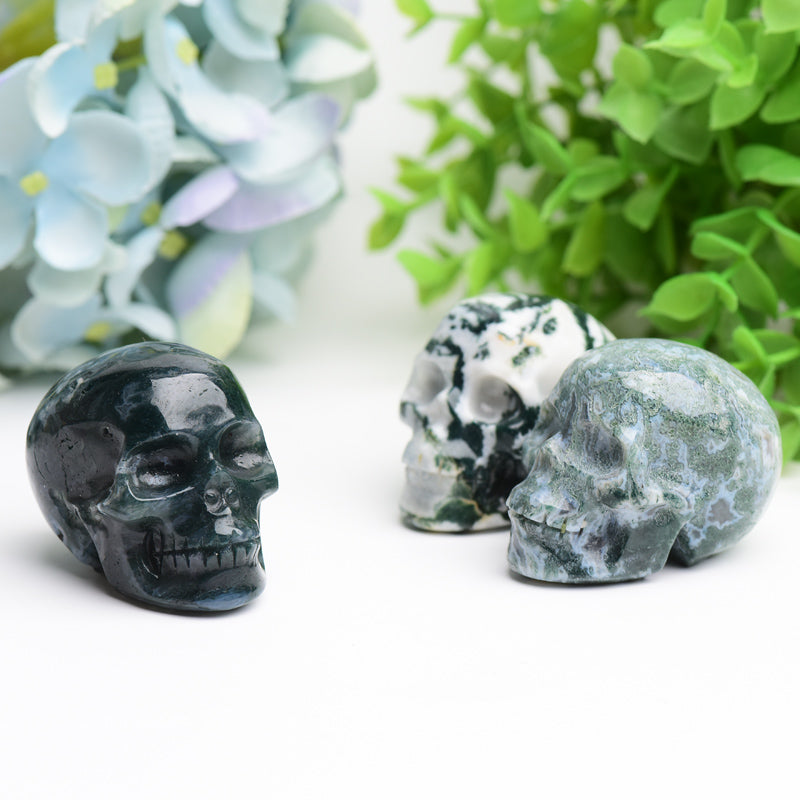 2.0" Moss Agate Crystal Skull Bulk Wholesale