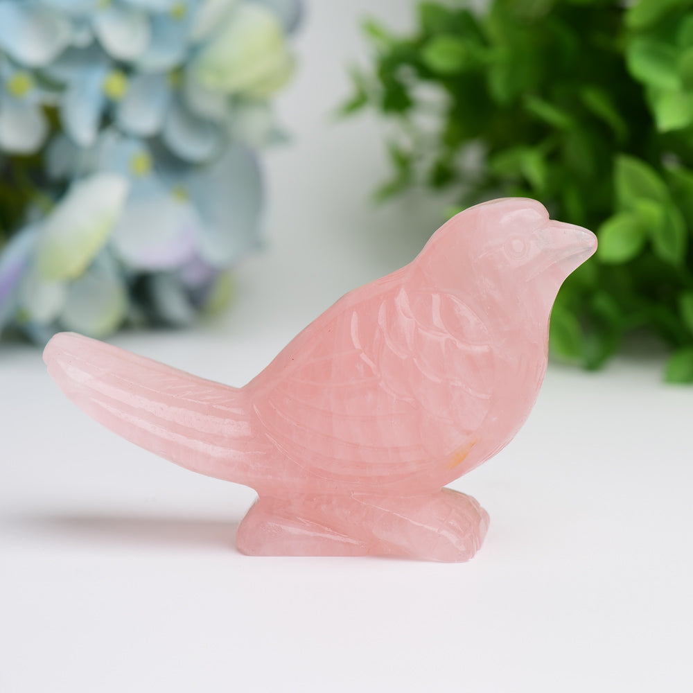 3.5" Rose Quartz Bird Crystal Carving Bulk Wholesale
