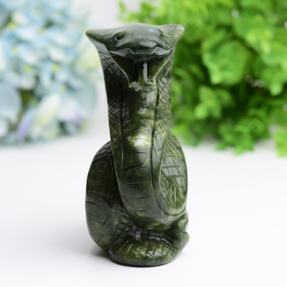 5.5" Green Jade Cobra Snake Crystal Carving Free Form Bulk Wholesale