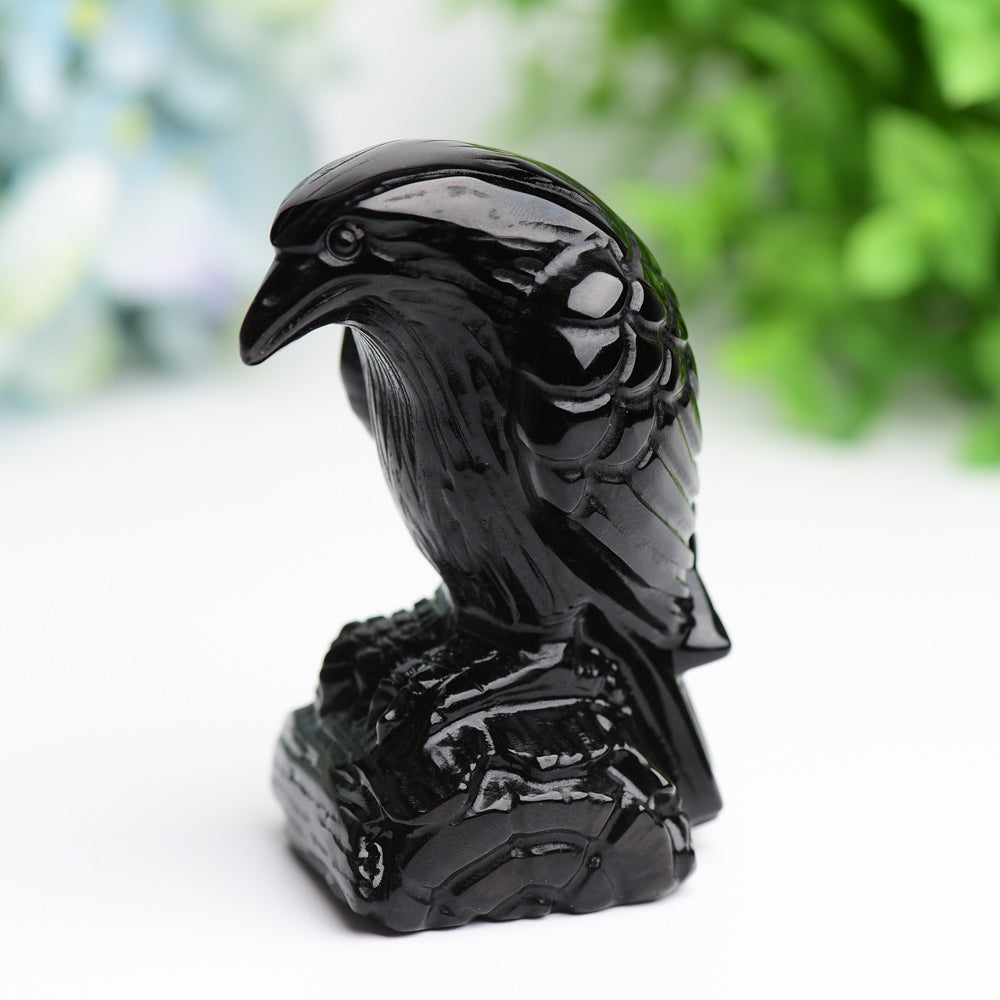 3.3" Black Obsidian Raven Bird Crystal Carving Free Form Bulk Wholesale