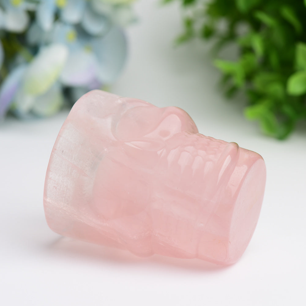 2.8" Rose Quartz Cup with Skull Carving Decor for Bulk Wholesale