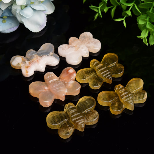 2.1“ Yellow Fluorite Flower Agate Bee Crystal Carving Bulk Wholesale