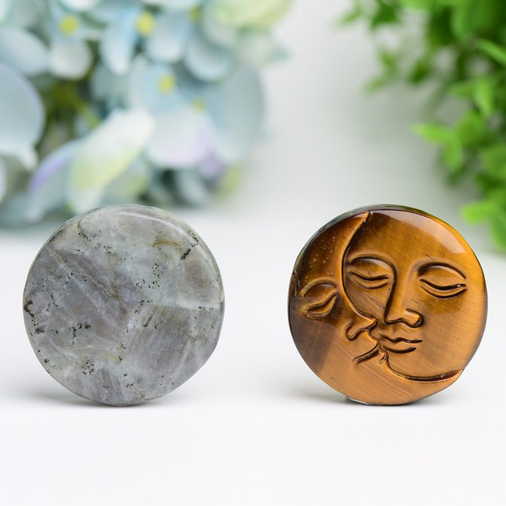 1.8" Moon and Sun Face Crytsal Carving Bulk Wholesale