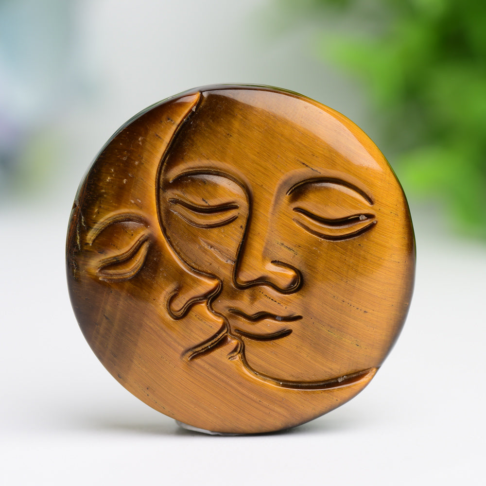 1.8" Moon and Sun Face Crytsal Carving Bulk Wholesale