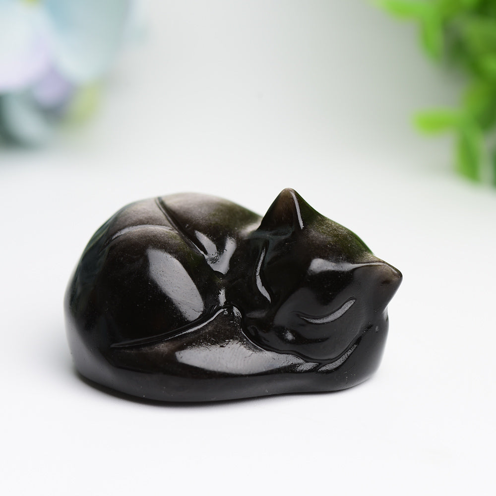 2.1" Sleeping Cat Crystal Carvings