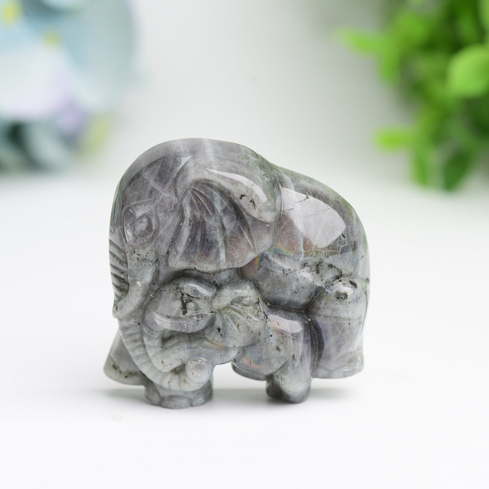 1.85" Mother & Baby Elephant Crystal Carving Bulk Wholesale