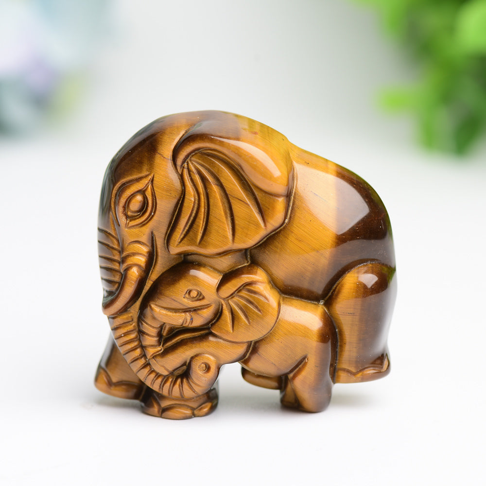 1.85" Mother & Baby Elephant Crystal Carving Bulk Wholesale