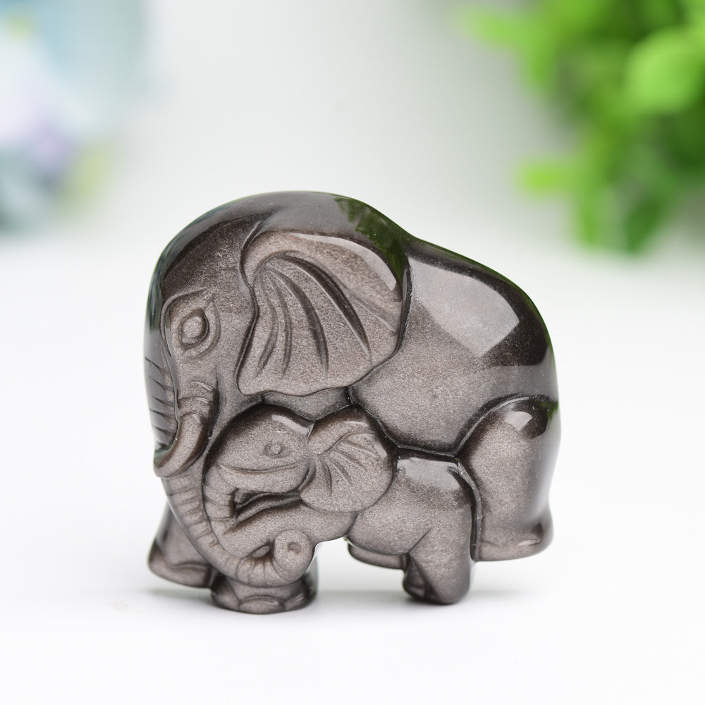 1.85" Mother & Baby Elephant Crystal Carving Bulk Wholesale