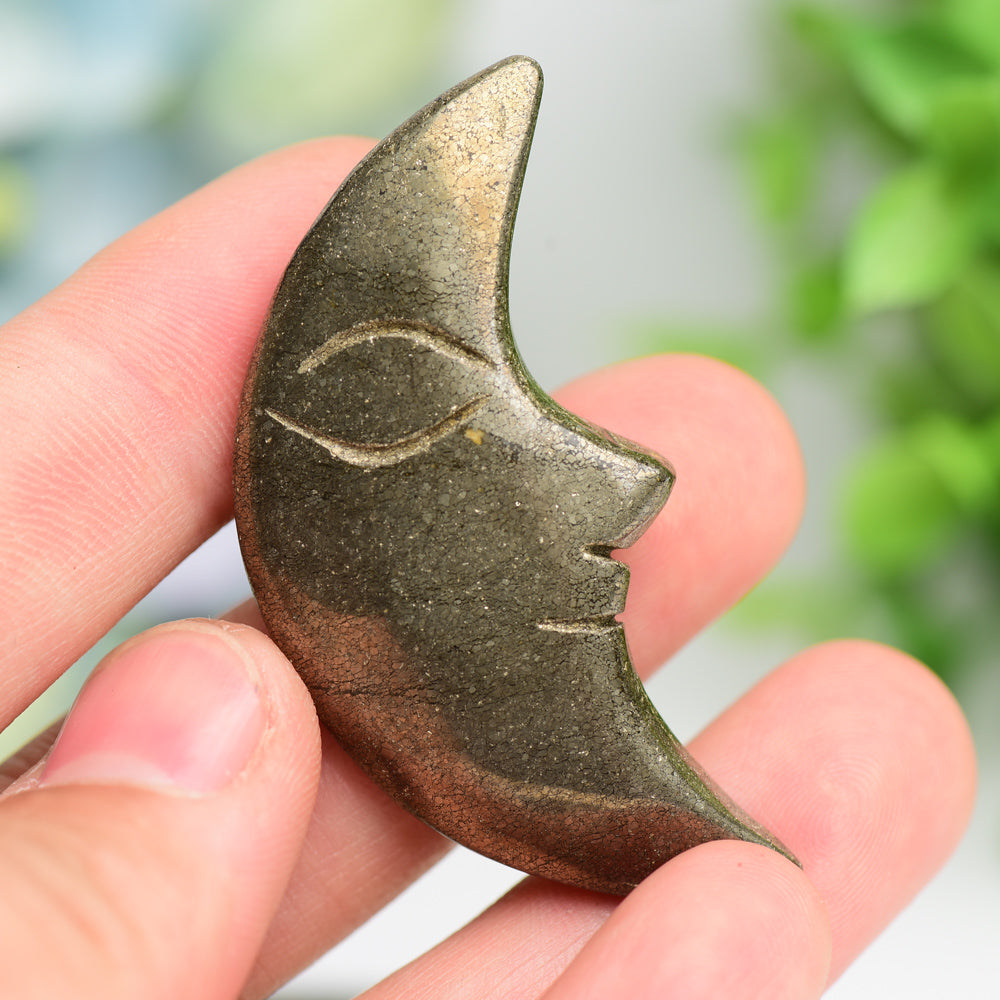 2.4" Pyrite Moon Face Crystal Carving Bulk Wholesale