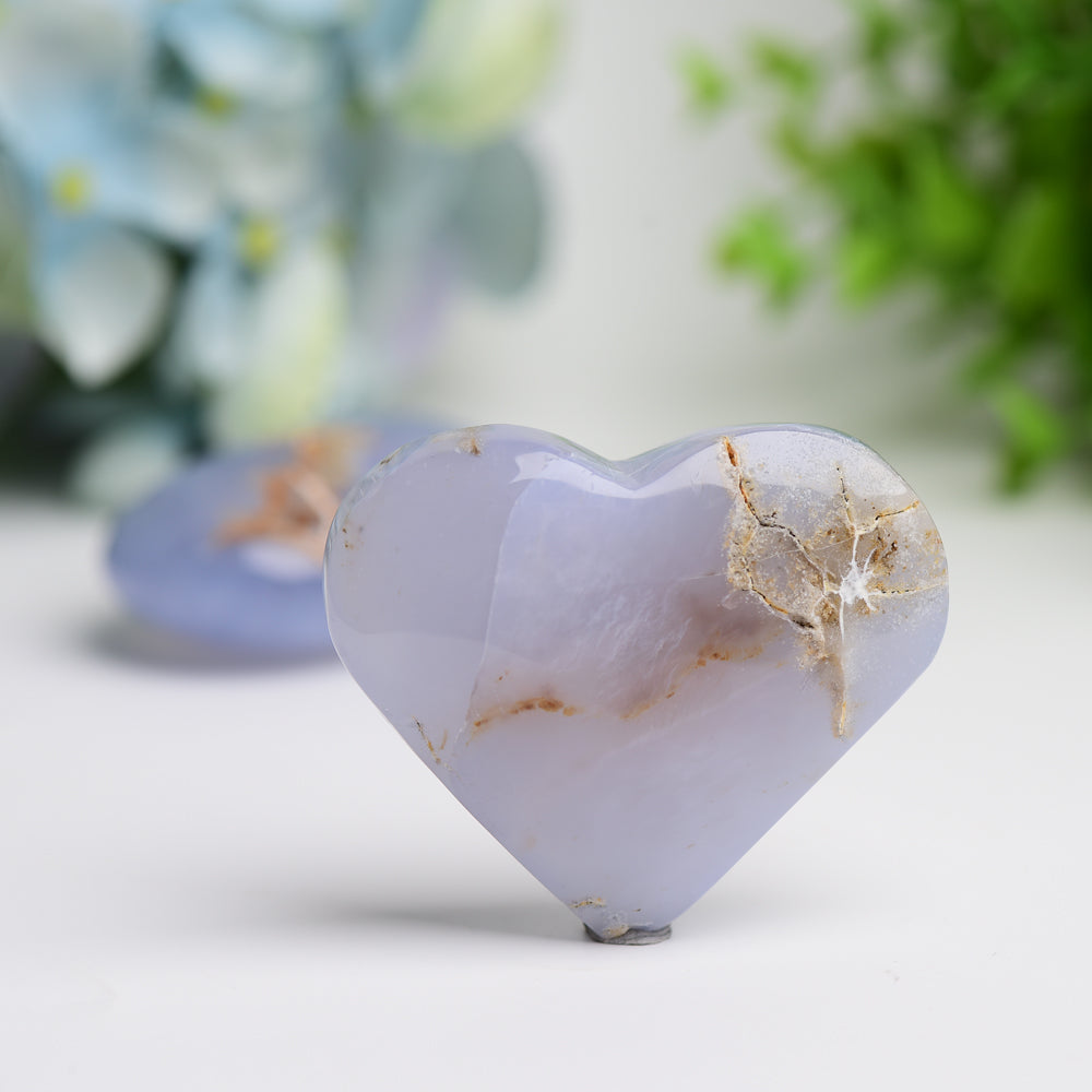 2.0"-2.5" Blue Chalcedony Heart & Palm Stone Bulk Wholesale
