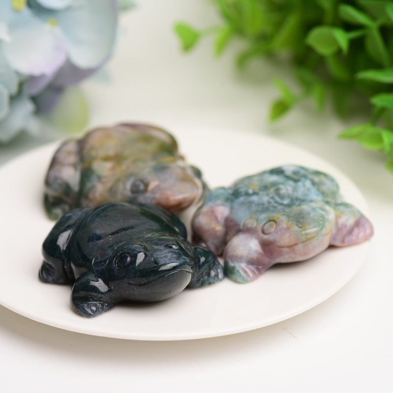 2.0" Moss Agate Frog Crystal Carving Bulk Wholesale