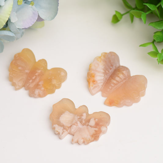 1.9" Flower Agate Butterfly Crystal Carving Bulk Wholesale