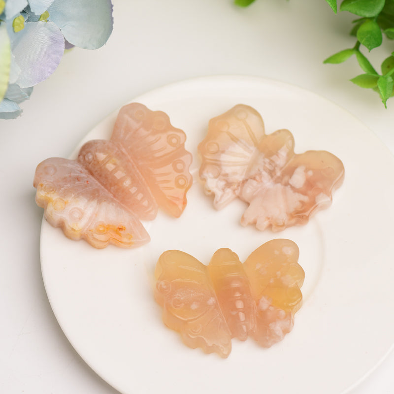 1.9" Flower Agate Butterfly Crystal Carving Bulk Wholesale