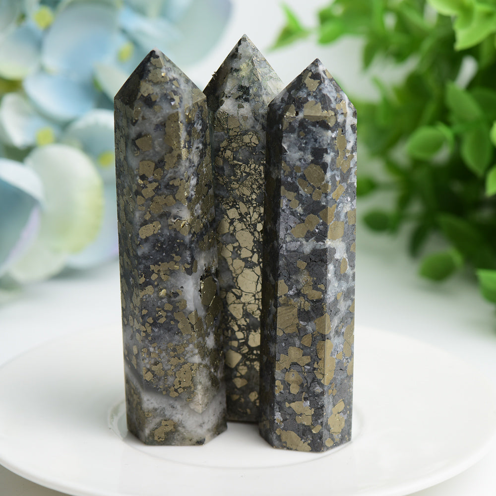 3.3"-4.0" Pyrite in Agate Crystal Points Bulk Wholesale