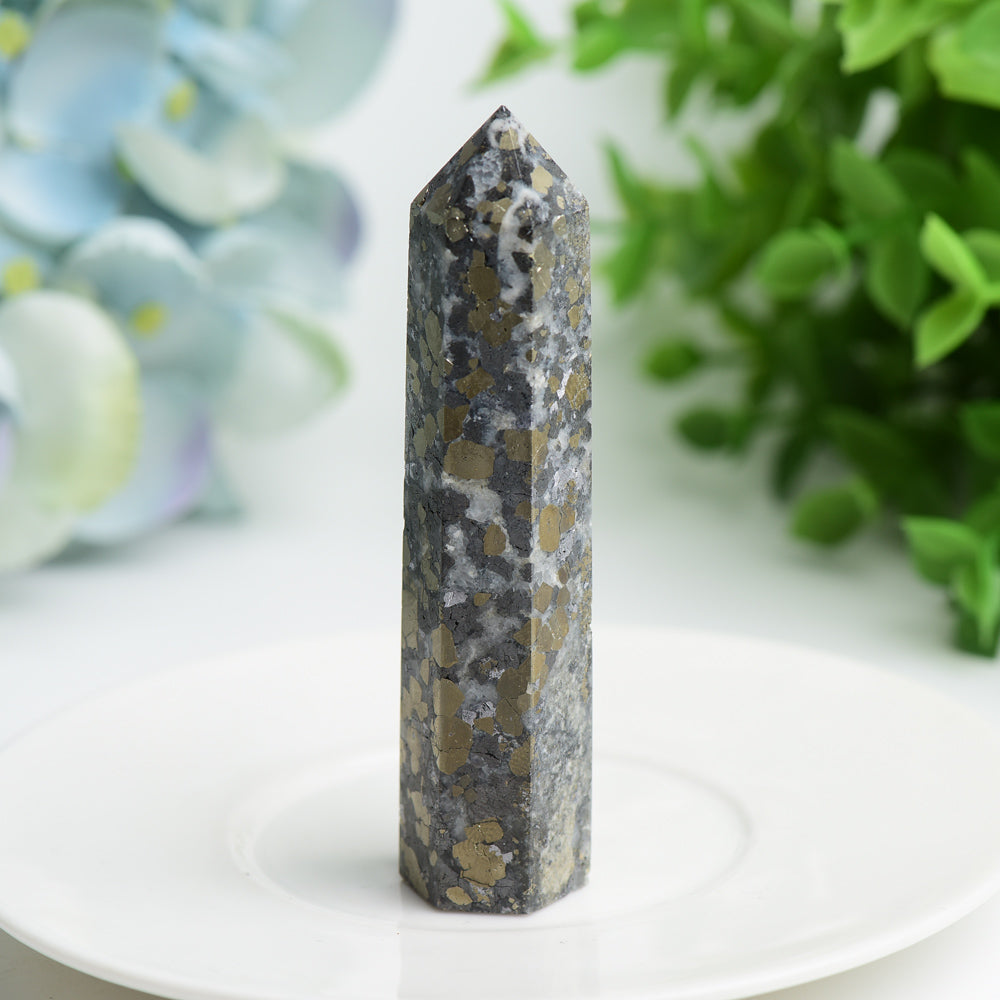 3.3"-4.0" Pyrite in Agate Crystal Points Bulk Wholesale