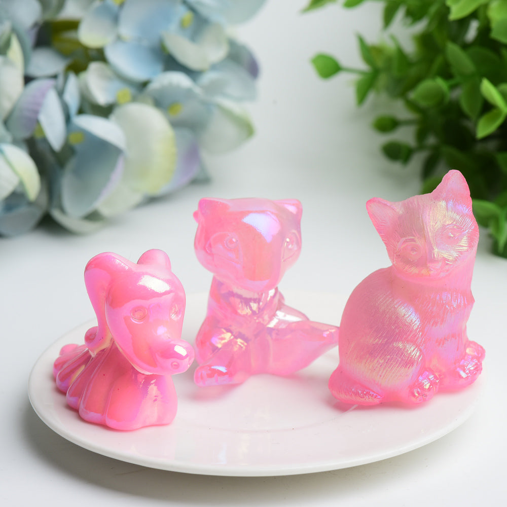 Aura Pink Cartoon Crystal Carvings Bulk Wholesale