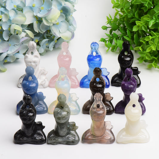 3.0" Mixed Crystal Yoga Cat Crystal Carving Bulk Wholesale