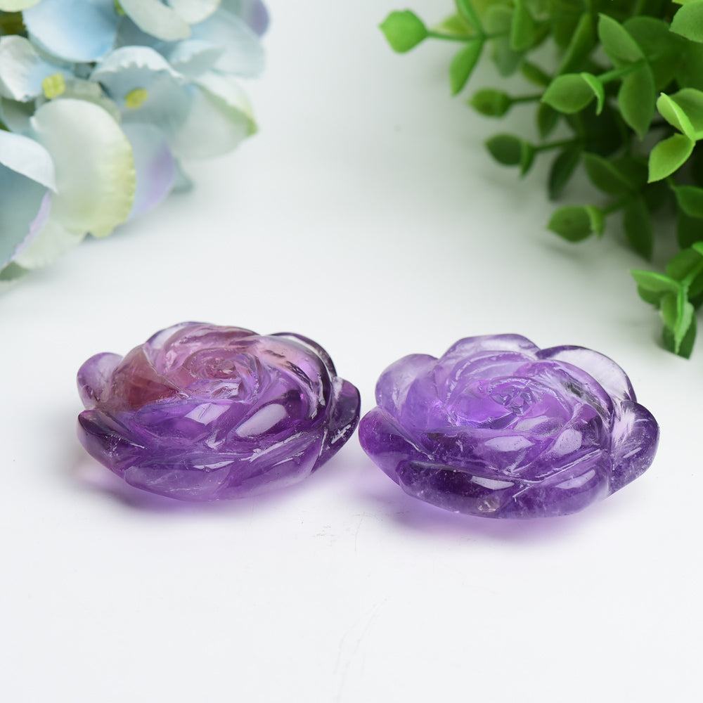 2.1" Amethyst Rose Flower Crystal Carving Bulk Wholesale