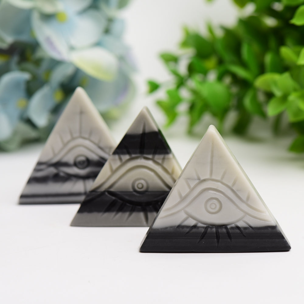 1.8" Taiji Stone Triangle Slab with Evil's Eye Carving Bulk Wholesale